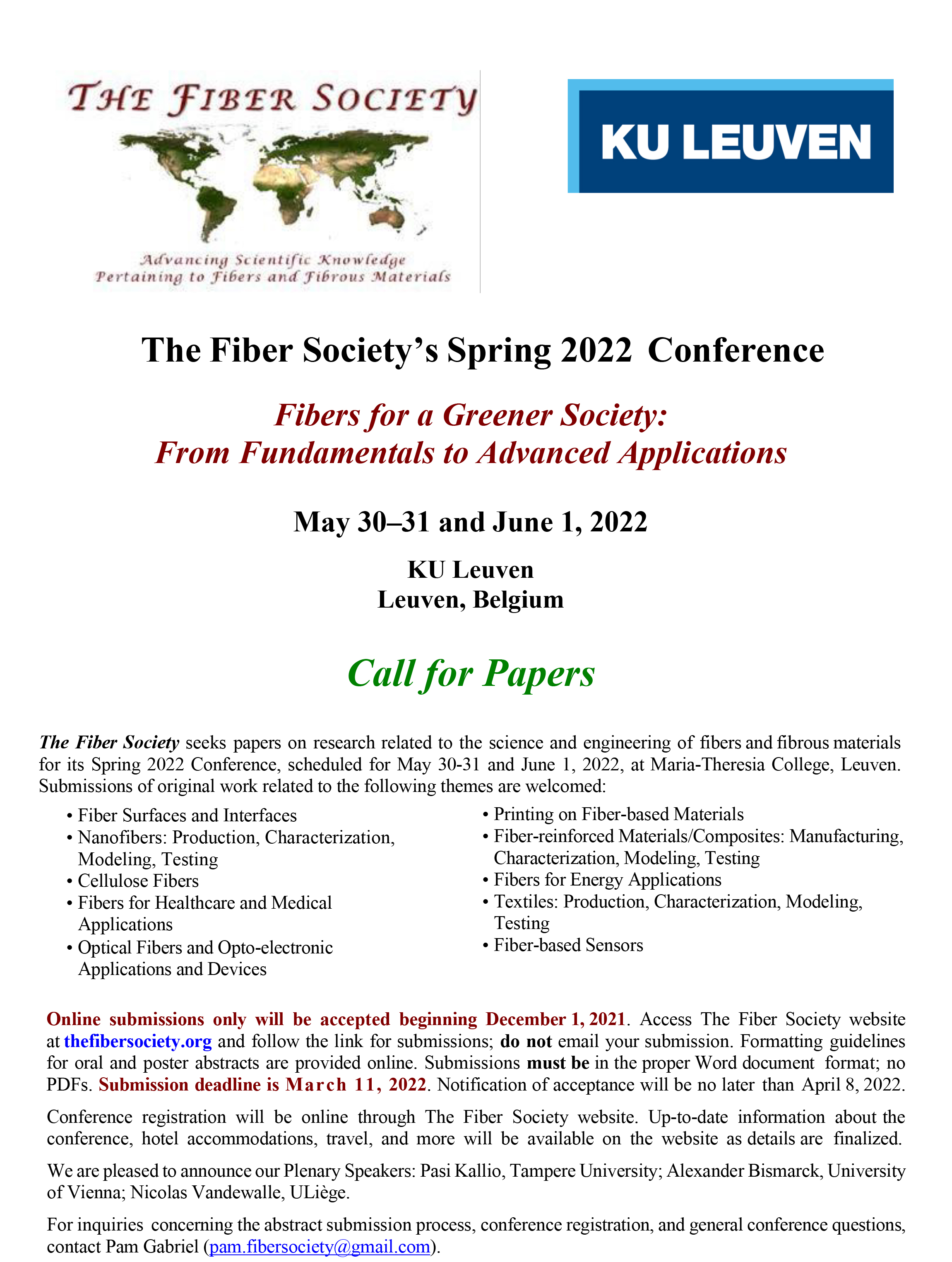 2022 Fiber Society Spring Conference Call for Papers